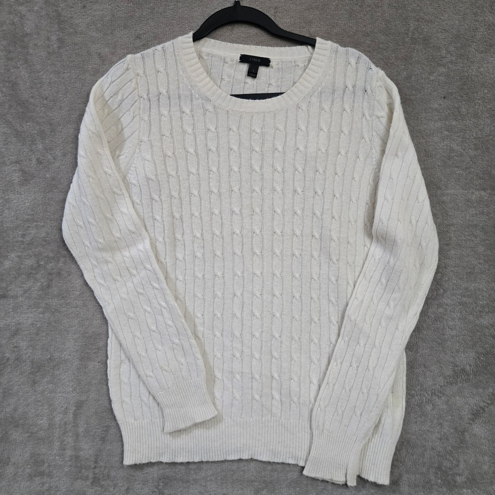 J.Crew Cable Knit Wool Blend Sweater Large Preppy Old Money Classic Tennis